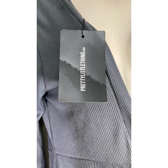 PrettyLittleThing Women's Gray Ribbed Button-Up Jumpsuit Size 12 NEW - Picture 7 of 10